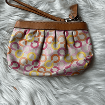 Coach Wristlet Colorful Pink Op Art Signature Clutch Leather Trim Retro ... - $34.65