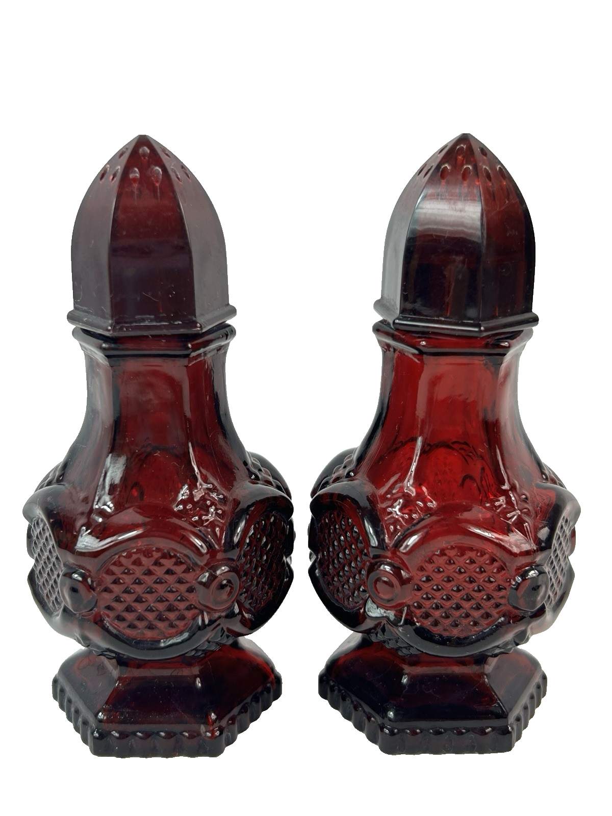 2 Vintage Ruby Red Avon Cape Cod 1876 Salt Pepper Shakers Perfume Cologn... - $7.92