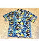 Tropical Camp Shirt Mens Size L Blue Ky&#39;s Hawaiian Palms Boats Ocean Sunset - £15.49 GBP