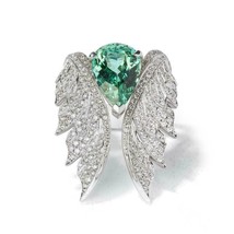 925 Silver 18 Carat Tourmaline With Open Feather Jacket Cocktail Engagement Ring - £115.66 GBP