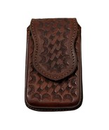 Vintage 80s Rugged Brown Tooled Leather with Metal Belt Clip Tool Or Pho... - $51.90 CAD