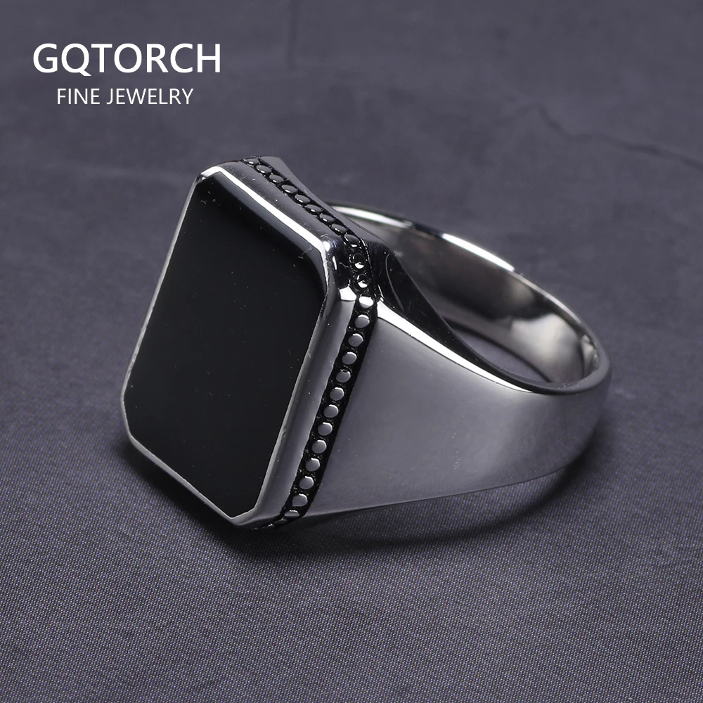 Olid 925 sterling silver ring simple for men with black square flat gel stone high thumb155 crop