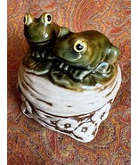 Old Vintage Ceramic Frog Frogs Figural Jewelry or Trinket Box Removable Lid - $46.34 CAD