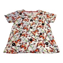 Rafaella Women Size L Red White Butterfly Spring Floral Top Floral Shirt Blouse - £17.23 GBP