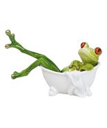 Whimsical Green Lady Diva Frog with Golden Nails Soaking in Bath Tub Fig... - $436.56 MXN