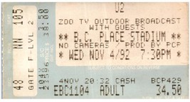 U2 Concierto Ticket Stub Noviembre 4 1992 Vancouver Británico Columbia Vtg - £42.26 GBP