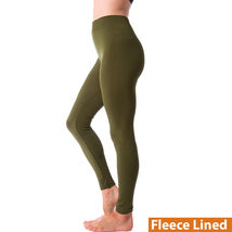 Womens Soft Stretch Cotton High Waisted Leggings Long Workout Yoga Olive - £11.77 GBP
