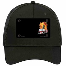 Fire Engine Flames Flaming Ax Offset Novelty Black Mesh License Plate Hat - £22.80 GBP