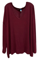 Old Navy Women&#39;s Oversized Drop Shoulder Top V-Neck Long Sleeve Plus Sz 4X Wine - £11.86 GBP