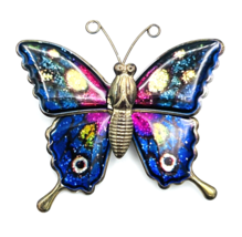 Vintage Decoupage Glitter Butterfly Brooch Pin - £17.34 GBP