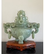 Superb Detailed Antique Chinese Hand Carved Jade Dragons Footed Incense ... - £696.62 GBP