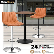 3 Pcs [Bar Stools+Swivel Pub Table Set] Wooden Tabletop Adjustable Height Chair - £196.58 GBP