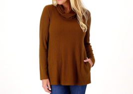 Susan Graver Weekend Sweater Rib Knit Long Sleeve Tunic Top- Toasted Pecan, XXS - $28.59