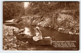Birthday Greetings Poem RPPC Postcard Victorian Girl In Canoe Boat EAS G... - $72.68