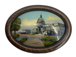 Antique Framed US Capitol Building Washington DC Reverse Painting Convex... - $147.24