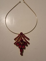 Vintage Ferronniere Head Jewelry Red Garnet Ruby Rhinestone Forehead Gol... - $29.15