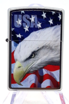 USA Eagle &amp; American Flag Authentic Zippo Lighter Street Chrome Finish - $29.99