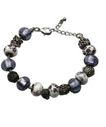Silver Snake Chain Barrel Bracelet With Purple Colored &amp; Silvertone Bead... - £6.02 GBP