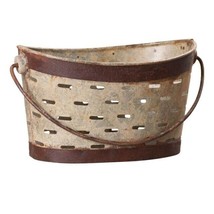 Rustic Olive Bucket in distressed metal - £25.11 GBP