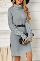 Gray Plain Turtleneck Sweater Dress with Slits - £14.46 GBP+