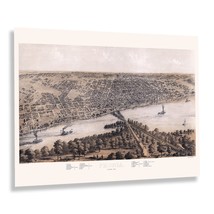 1867 Peoria City Illinois Bird&#39;s Eye View Map Poster Wall Art Print - $39.99+