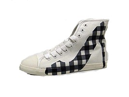 BE&amp;D by Maison Dumain White Canvas and Navy Blue Plaid on the ankles wom... - $49.99