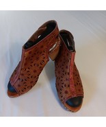 Womens Boho Slingback Ankle Sandals L&#39;artiste Brown Leather 3&quot; Heels US ... - $472.85 MXN