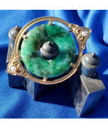 Earth mined Jadeite Jade Art Deco Brooch Elegant Antique Solid 14k Gold ... - $71,838.42 MXN