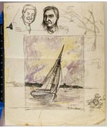 Vintage Ink Drawing on Paper Sailboat for Dennis Brandt tob - £82.12 GBP