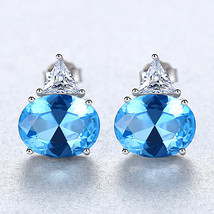 Big Diamond Earrings 925 Silver Ear Studs Earrings Simple High-Grade Sky Blue Co - £22.51 GBP