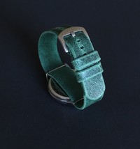 One-Piece Distressed Leather Watch Strap Green 18-24 Handmade Wristband ... - $35.00