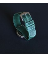 One-Piece Distressed Leather Watch Strap Green 18-24 Handmade Wristband ... - $35.00