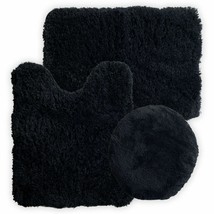 Lavish Home 3 Piece Super Plush Bath Rug Set Black Mat Toilet Seat Cover - £45.54 GBP