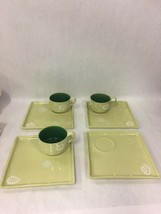 Vtg Pottery Snack Set Symphony Ware Aucello 1950s lot 7 pcs  green Plates Cups - £31.64 GBP