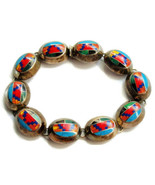 7&quot; Tribal Blue Turquoise Red Coral Green Vintage Bracelet Sterling Silve... - £175.98 GBP