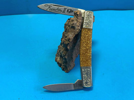 Vtg United UC 404 Racher II (2) Gold Metalflake Two Blade Folding Knife ... - $29.95