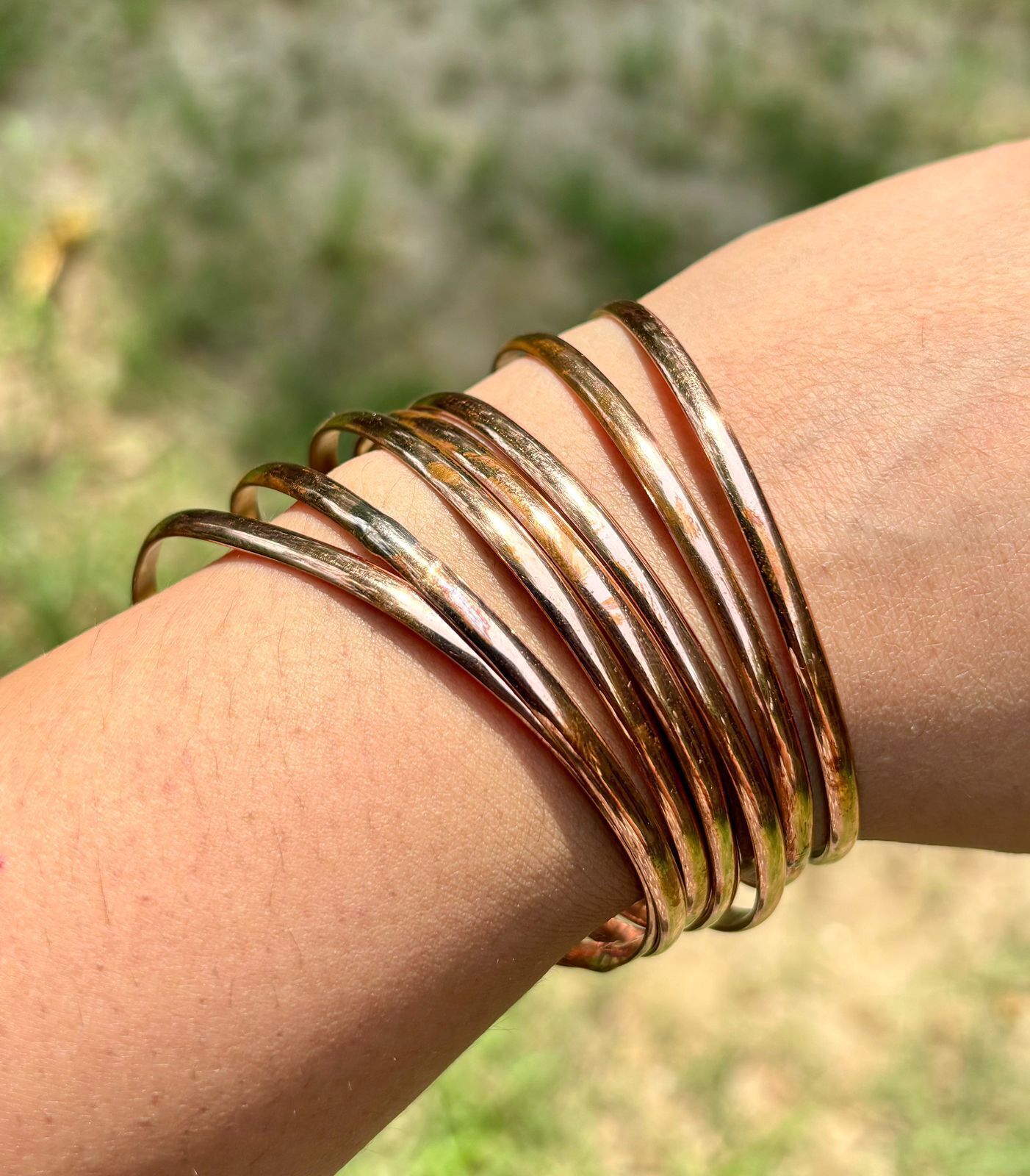 Juego de 7 brazaletes de cobre puro, brazalete de pulsera para mujer,...