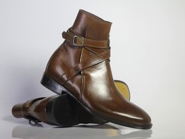 Handmade Men&#39;s Ankle High Brown Leather Boots, Men Designer Jodhpurs Boots - £127.88 GBP+