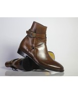 Handmade Men&#39;s Ankle High Brown Leather Boots, Men Designer Jodhpurs Boots - £127.42 GBP+