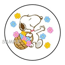 30 SNOOPY SPRING TIME ENVELOPE SEALS LABELS STICKERS 1.5&quot; ROUND FLOWERS - £5.87 GBP