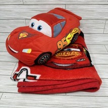 Disney Pixar Cars Lightning McQueen Red Car Plush Pillow Fleece Blanket Lot - £15.81 GBP