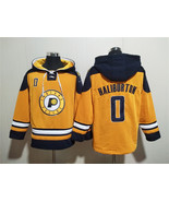 Men&#39;s Indiana Pacers #0 Tyrese Haliburton Yellow Lace-Up Pullover Hoodie - €64,81 EUR