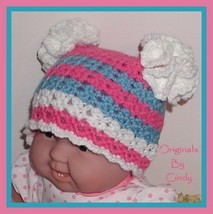 Aqua Hot Pink Toddler Hat White Ruffles Flowers Babies Toddlers Blue 12-... - £14.15 GBP