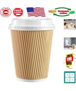 50 Sets of 12 oz Insulated Kraft Ripple Hot Cups with Lids - Stay Hot An... - $812.19 MXN