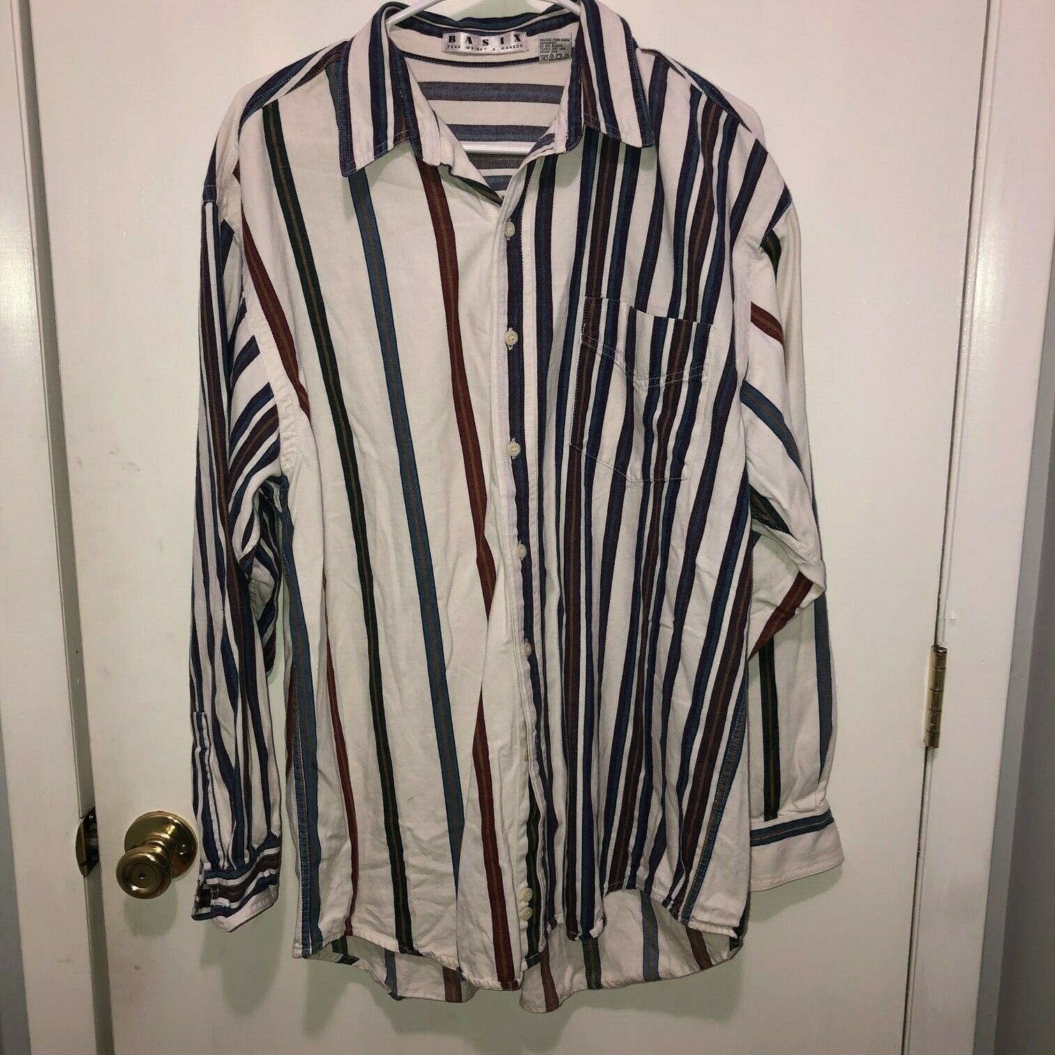 Vintage Fenn Wright Manson Basix Men&#39;s Button Front Shirt Long Sleeve SZ... - $9.89