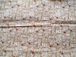 Fabric Red Rooster Cheers Noel Merry Christmas Peace on Med Sand Backgro... - $2.00