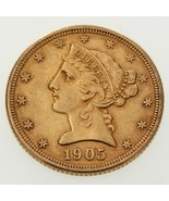 1905 $5 US Gold Liberty Half Eagle in AU Condition! Gorgeous Early US Gold - $771.83