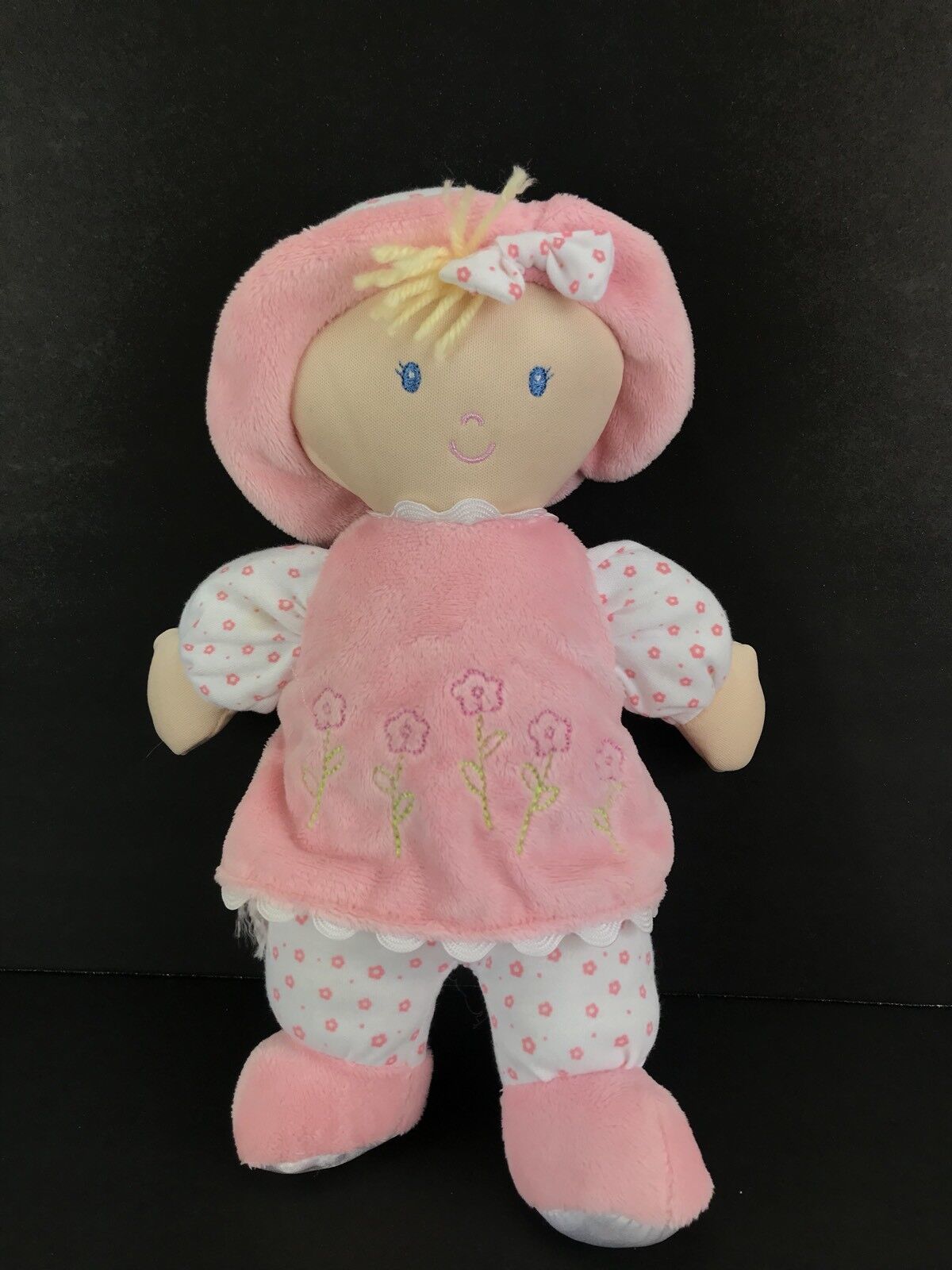 Kids Preferred Baby Girl Plush Doll Pink 11" Soft Velour Dress Satin Feet Lovey  - $19.79