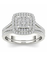 14K White Gold Over 1.00 Ct Round Cut Simulated Diamond Halo Engagement ... - £127.40 GBP