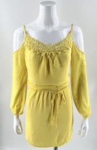 Bisou Bisou Mini Dress Size 2 Canary Yellow Cold Shoulder Tie Waist Womens - £18.96 GBP